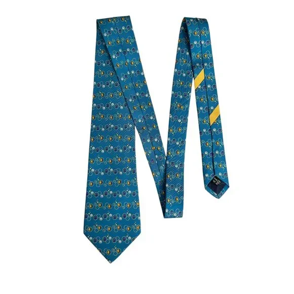 Salvatore Ferragamo Silk Neck Tie Goldfish Bubbles Pattern Teal Men's Neckwear - Picture 11 of 12